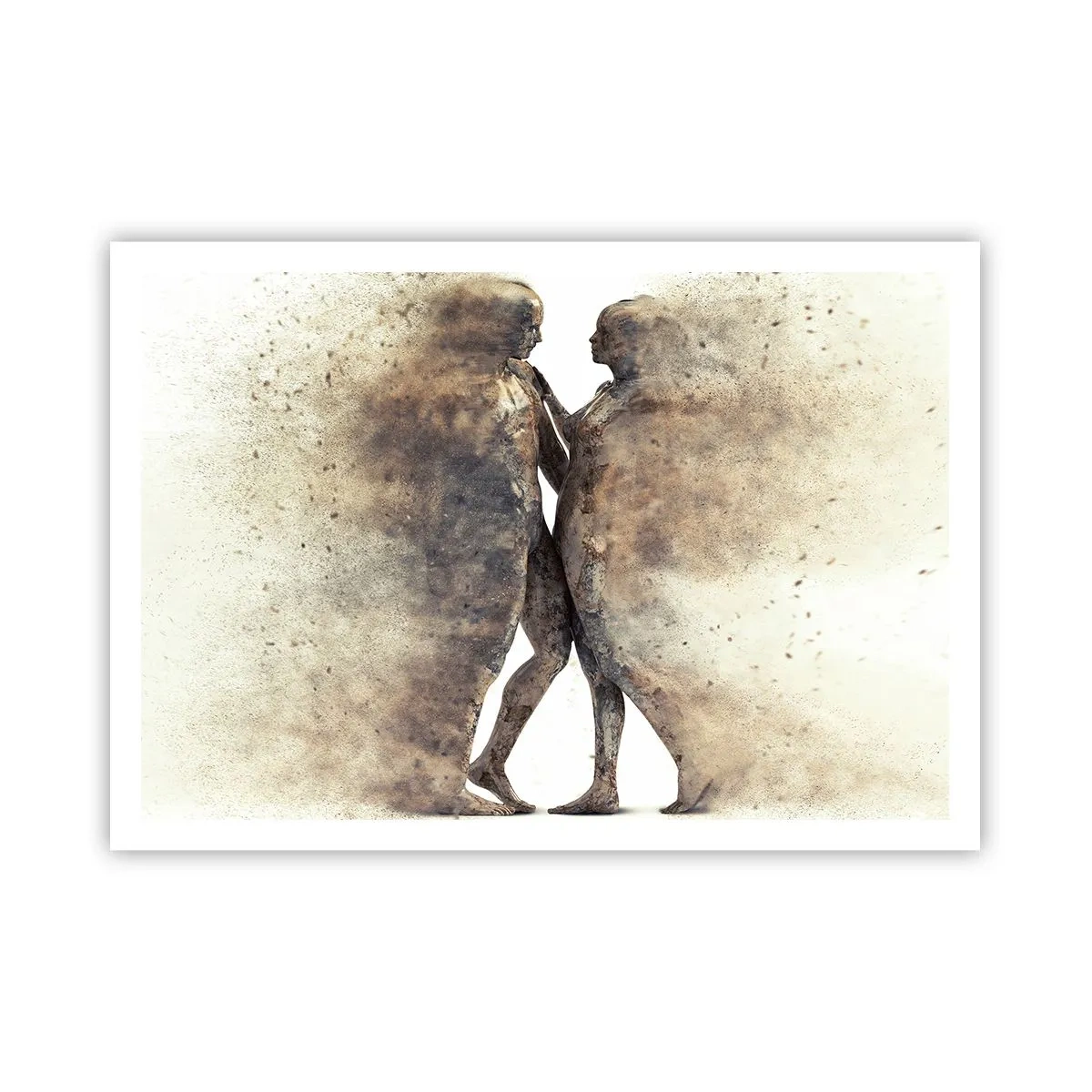 Poster - Un duo astratto di silhouette in tonalità sabbia - 100x70cm - Nati dalla polvere, per amare - Decorazione murale moderna per soggiorno e camera da letto ARTTOR