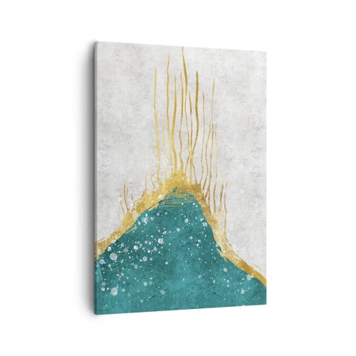 Quadro su tela - Stampe su Tela - Una composizione astratta nei toni dell'oro e del turchese - 50x70cm - Flusso dorato - Decorazione murale moderna per soggiorno e camera da letto ARTTOR