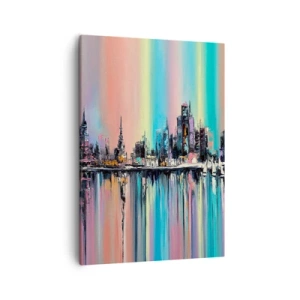 Quadro su tela - Stampe su Tela - Paesaggio urbano colorato con riflessi sull'acqua - 50x70cm - Fluttuare alle luci della notte - Decorazione murale moderna per soggiorno e camera da letto ARTTOR