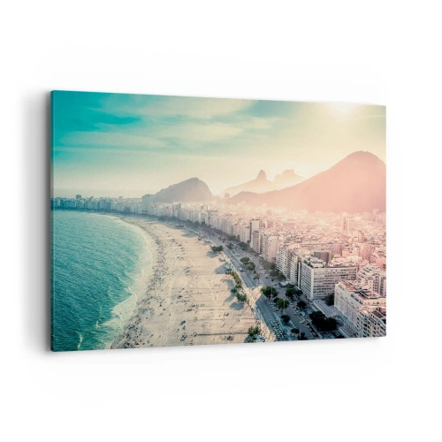 Quadro su tela - Stampe su Tela - Panorama della spiaggia di Copacabana con le montagne sullo sfondo a Rio de Janeiro - 100x70cm - Vacanze senza fine a Rio - Decorazione murale moderna per soggiorno e camera da letto ARTTOR