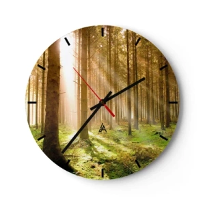 Orologio da parete - Orologio in Vetro - Foresta soleggiata con raggi di luce - 30x30cm - Adesso appaiono gli elfi - Decorazione murale moderna per soggiorno, cucina e camera da letto ARTTOR