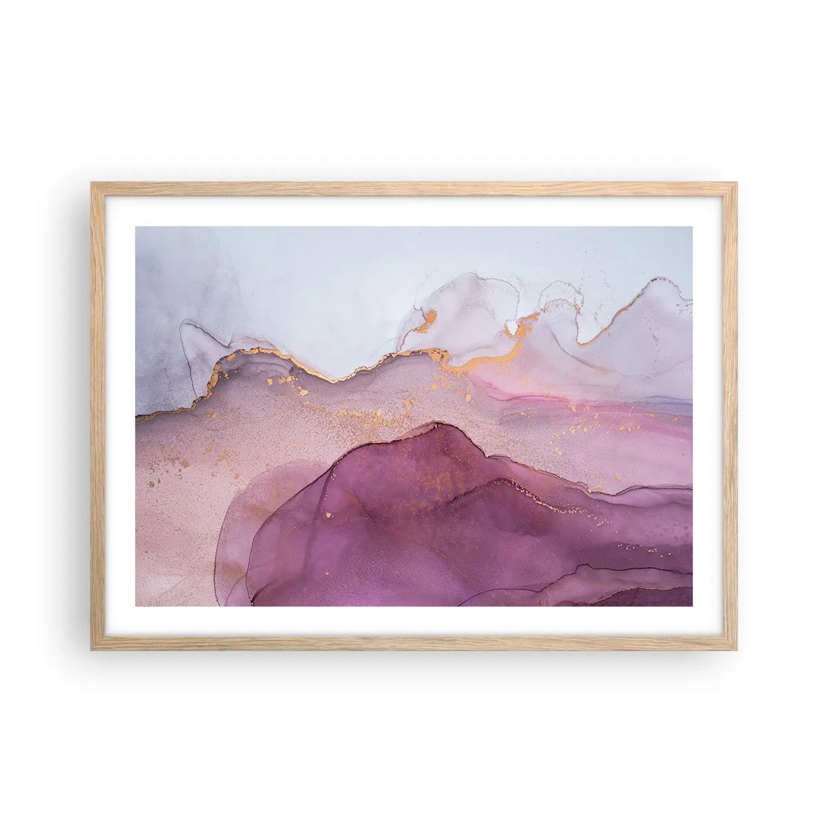Poster in cornice rovere chiaro - Onde di lilla e viola - 70x50 cm