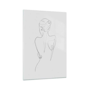 Quadro su vetro - Una linea di contorno che mostra una silhouette femminile su uno sfondo chiaro - 70x100cm - La musica del corpo - Decorazione murale moderna per soggiorno e camera da letto ARTTOR