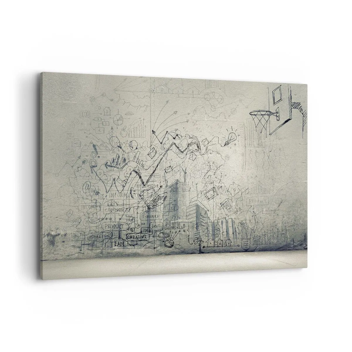 Quadro su tela - Stampe su Tela - Disegni e diagrammi sullo sfondo di un muro grezzo - 120x80cm - La mia fantastica vita in città - Decorazione murale moderna per soggiorno e camera da letto ARTTOR