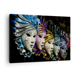 Quadro su tela - Stampe su Tela - Maschere veneziane in vari colori con motivi decorativi - 70x50cm - Mistero in oro e argento - Decorazione murale moderna per soggiorno e camera da letto ARTTOR