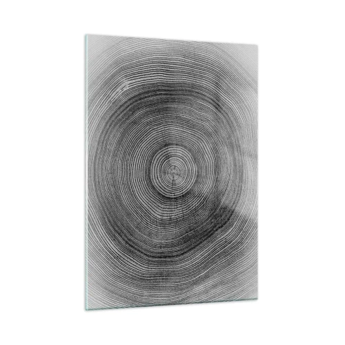 Quadro su vetro - Linee concentriche di anelli degli alberi presentate in un'estetica in bianco e nero - 50x70cm - I segni del tempo - Decorazione murale moderna per soggiorno e camera da letto ARTTOR