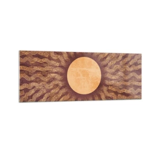 Quadro su vetro - Motivo soleggiato con raggi su uno sfondo nei toni del marrone - 140x50cm - L'icona del sole - Decorazione murale moderna per soggiorno e camera da letto ARTTOR