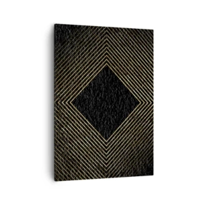 Quadro su tela - Stampe su Tela - Sfondo nero con motivo geometrico di linee dorate - 50x70cm - Geometria in stile glamour - Decorazione murale moderna per soggiorno e camera da letto ARTTOR