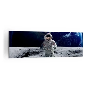 Quadro su tela - Stampe su Tela - Astronauta sulla superficie della Luna con la Terra sullo sfondo - 160x50cm - Saluti dalla luna - Decorazione murale moderna per soggiorno e camera da letto ARTTOR
