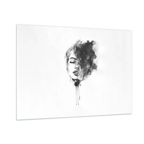 Quadro su vetro - Ritratto in bianco e nero di una donna con un'ombra astratta - 100x70cm - Cosa sogna la ragazza - Decorazione murale moderna per soggiorno e camera da letto ARTTOR
