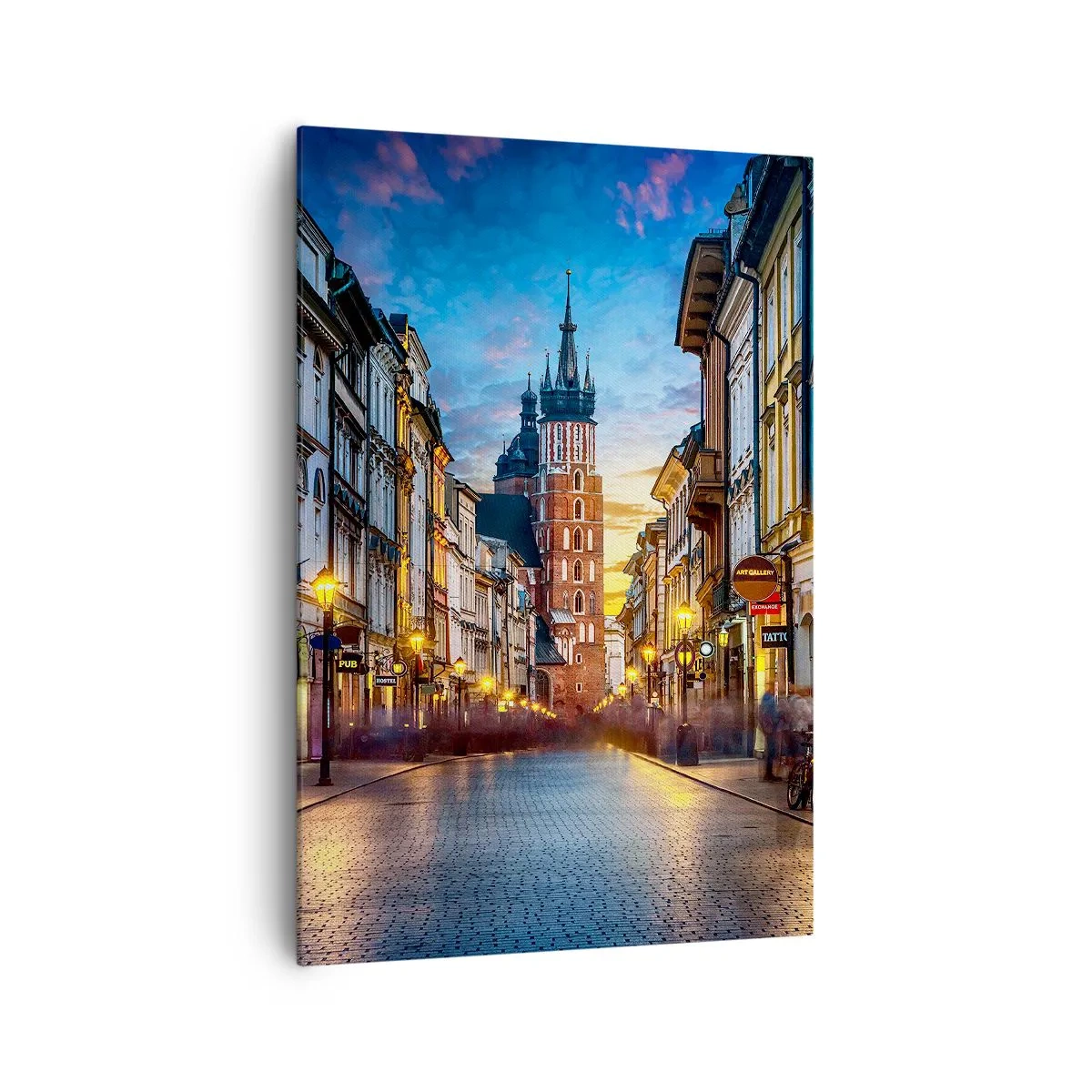 Quadro su tela - Stampe su Tela - Strada serale con vista sulla Cattedrale di Cracovia - 70x100cm - La magia di Cracovia - Decorazione murale moderna per soggiorno e camera da letto ARTTOR