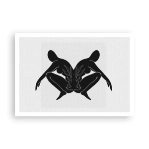 Poster - Sagome nere in posizione simmetrica su sfondo bianco - 100x70cm - Anima comune - Decorazione murale moderna per soggiorno e camera da letto ARTTOR