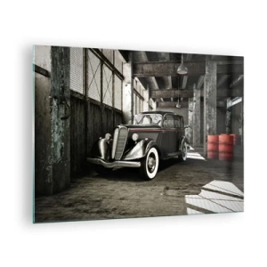 Quadro su vetro - Un'auto d'epoca in un garage elegante - 70x50cm - L'eleganza eterna degli anni '30 - Decorazione murale moderna per soggiorno e camera da letto ARTTOR