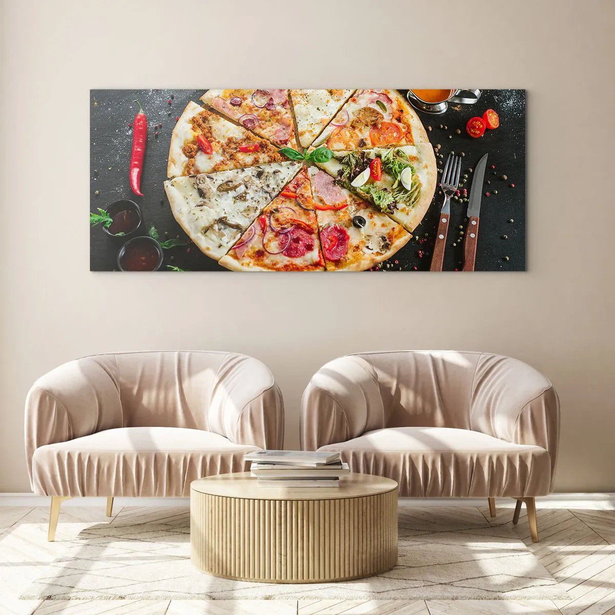 Quadro su vetro - Ventaglio di gusti - 90x30 cm