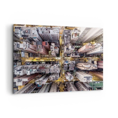 Quadro su tela - Stampe su Tela - Una vista a volo d'uccello di una città piena di grattacieli - 100x70cm - Saluti da Hong Kong - Decorazione murale moderna per soggiorno e camera da letto ARTTOR