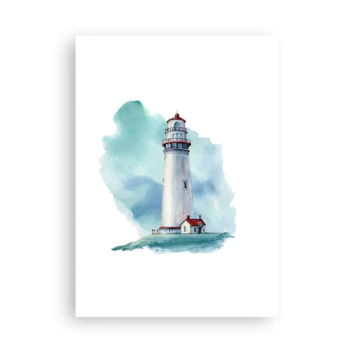 Poster - Illustrazione pittorica di un faro circondato da un cielo blu. - 50x70cm - Il mite amico del blu - Decorazione murale moderna per soggiorno e camera da letto ARTTOR