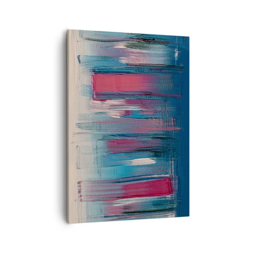 Quadro su tela - Stampe su Tela - Forme verticali astratte nelle tonalità del blu e del rosso - 50x70cm - Composizione verticale in blu e rosso - Decorazione murale moderna per soggiorno e camera da letto ARTTOR