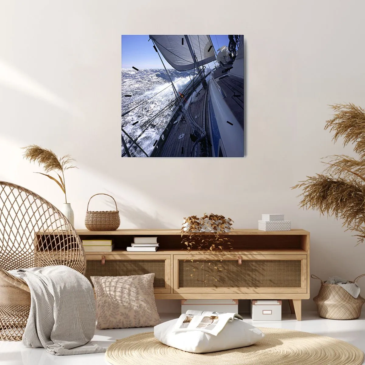 Orologio da parete - Orologio in Vetro - Una barca a vela in un mare in tempesta con vele bianche e un ponte di legno. - 30x30cm - So cosa vuol dire volare - Decorazione murale moderna per soggiorno e camera da letto ARTTOR