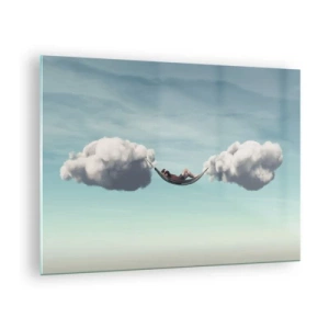 Quadro su vetro - Amache di nuvole in un cielo azzurro - 70x50cm - La felicità del momento - Decorazione murale moderna per soggiorno e camera da letto ARTTOR