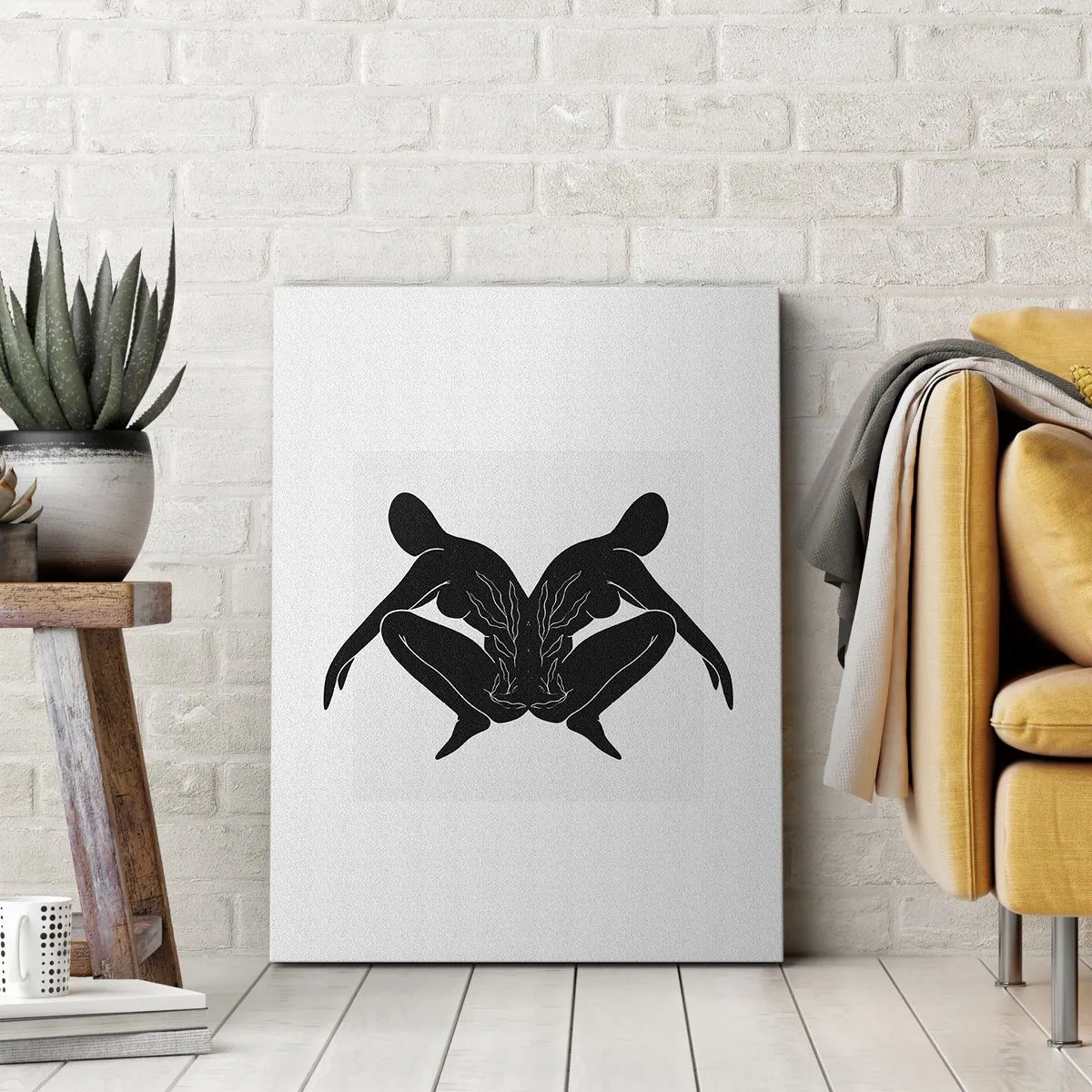 Quadro su tela - Stampe su Tela - Sagome nere in posizione simmetrica su sfondo bianco - 70x100cm - Anima comune - Decorazione murale moderna per soggiorno e camera da letto ARTTOR