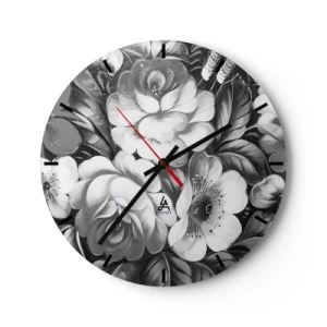 Orologio da parete - Orologio in Vetro - Fiori bianchi e neri in uno stile artistico delicato - 30x30cm - Belli anche in grigio - Decorazione murale moderna per soggiorno, cucina e camera da letto ARTTOR