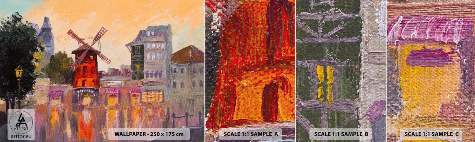 Campione di Fotomurale Premium Canvas - Le icone di Parigi: il Moulin Rouge - Parigi, Fan, Moulin Rouge - 100x30 cm