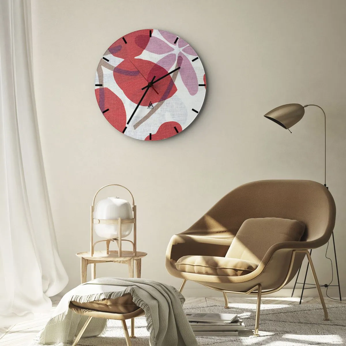 Orologio da parete - Orologio in Vetro - Composizione di fiori in rosa - 30x30 cm