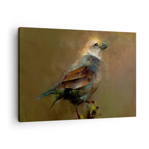 Quadro su tela - Stampe su Tela - Un'interpretazione artistica di un passero su uno sfondo marrone - 70x50cm - Passerotto, piccolo uccellino - Decorazione murale moderna per soggiorno e camera da letto ARTTOR