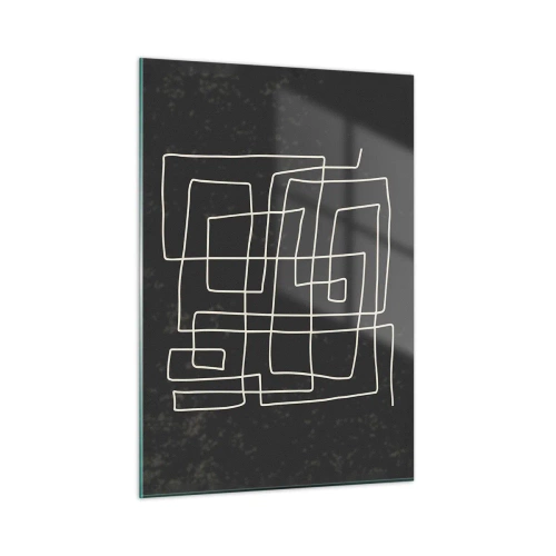 Quadro su vetro - Astrazione geometrica con linee bianche su sfondo nero - 50x70cm - Non è così semplice - Decorazione murale moderna per soggiorno e camera da letto ARTTOR