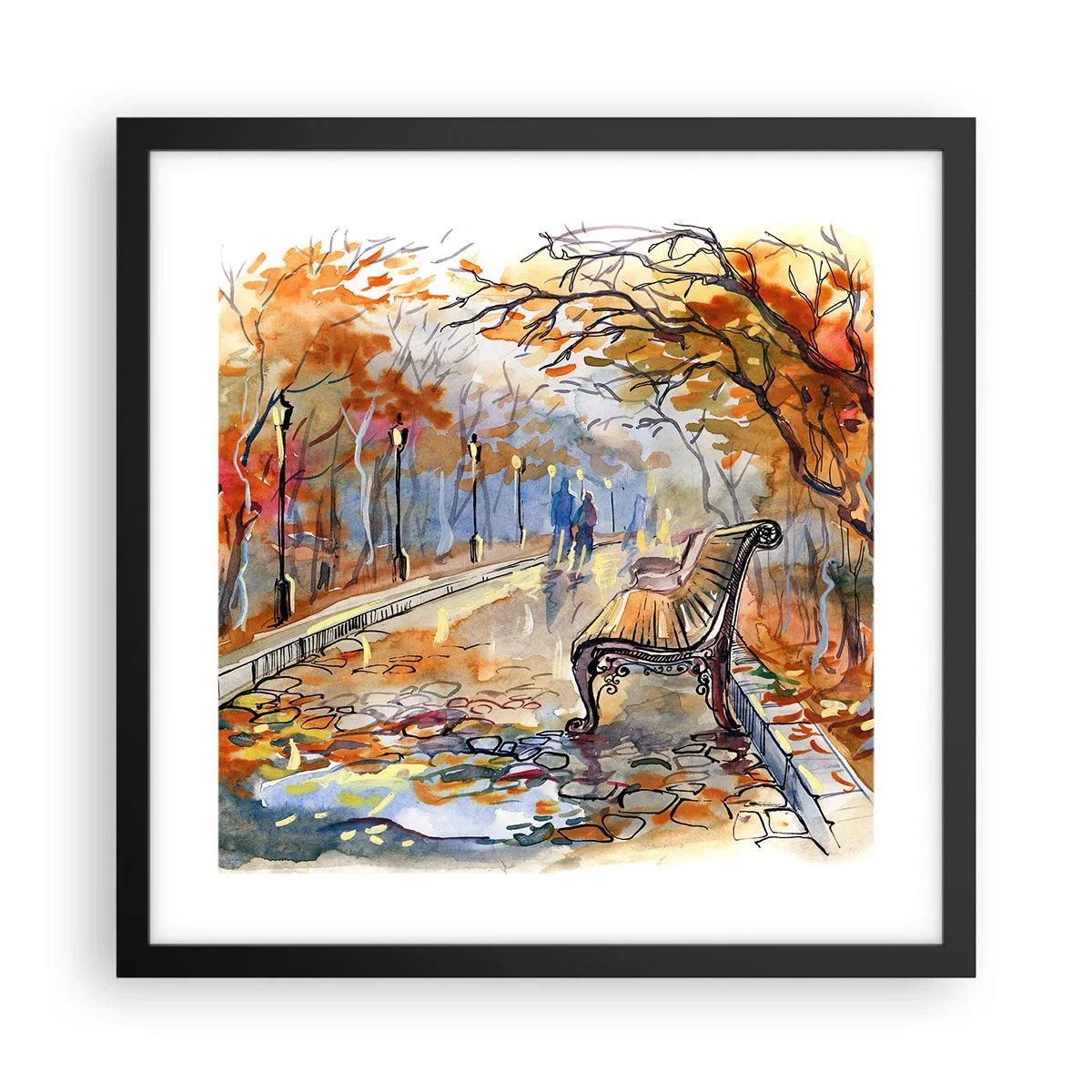 Poster in cornice nera - Passeggiando insieme l'autunno - 40x40 cm