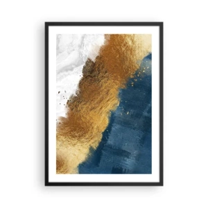 Poster in cornice nera - Una composizione astratta di oro, blu navy e bianco - 50x70cm - I colori dell'estate - Decorazione murale moderna per soggiorno e camera da letto ARTTOR