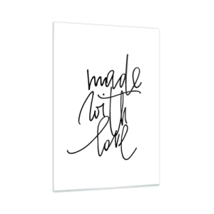 Quadro su vetro - Iscrizione minimalista "Fatto con amore" - 50x70cm - La migliore marca - Decorazione murale moderna per soggiorno e camera da letto ARTTOR
