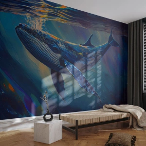 Fotomurali Premium Canvas - Una balena nelle profondità dell'oceano dai colori luminosi - 100x70cm - Benvenuti nel mio mondo - Decorazione murale moderna per soggiorno e camera da letto ARTTOR