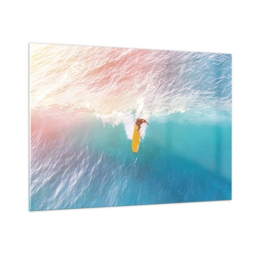 Quadro su vetro - Surfista che cavalca un'onda nell'oceano turchese - 100x70cm - Il cavaliere dell'oceano - Decorazione murale moderna per soggiorno e camera da letto ARTTOR