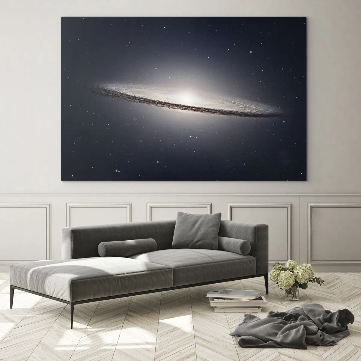 Quadro su vetro - Una galassia a spirale che fluttua nello spazio - 120x80cm - Tanto tempo fa in una lontana galassia... - Decorazione murale moderna per soggiorno e camera da letto ARTTOR