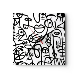 Orologio da parete - Orologio in Vetro - Disegni astratti in bianco e nero con motivi facciali - 30x30cm - Volti e miraggi - Decorazione murale moderna per soggiorno e camera da letto ARTTOR