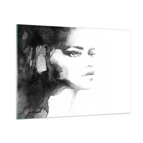 Quadro su vetro - Ritratto di donna ad acquerello in bianco e nero - 100x70cm - Fatta di mistero e di nebbia - Decorazione murale moderna per soggiorno e camera da letto ARTTOR