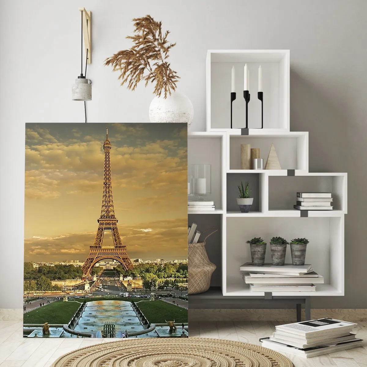 Quadro su vetro - La Torre Eiffel a Parigi al tramonto - 70x100cm - La regina di Parigi - Decorazione murale moderna per soggiorno e camera da letto ARTTOR