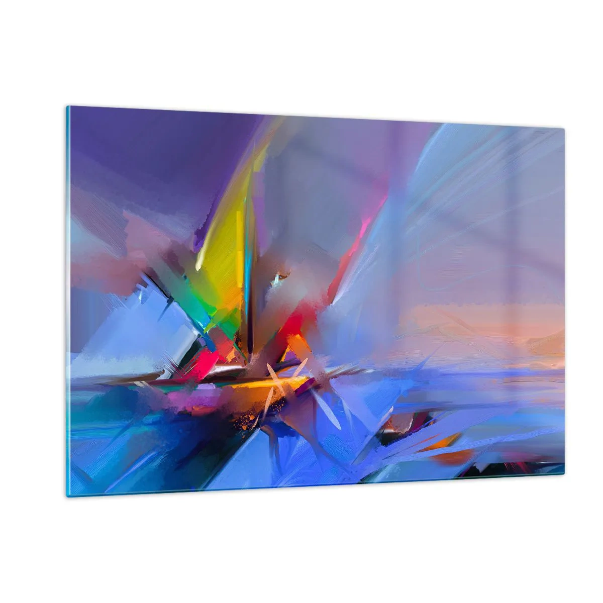 Quadro su vetro - Eliche astratte dai colori vivaci contro un cielo pastello - 120x80cm - Eliche come un uccello - Decorazione murale moderna per soggiorno e camera da letto ARTTOR