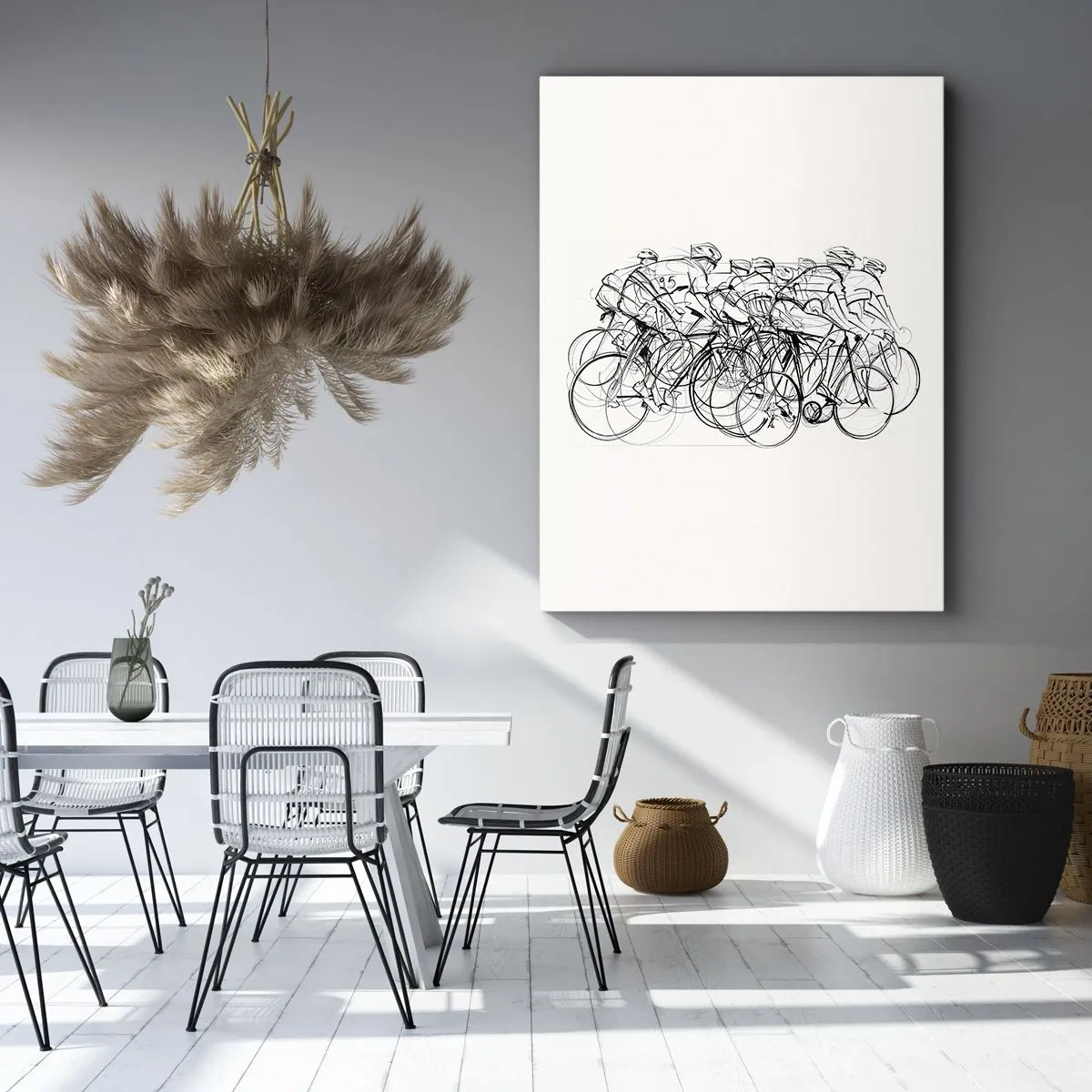 Quadro su tela - Stampe su Tela - Un gruppo di ciclisti in movimento in stile minimalista - 50x70cm - Insieme - Decorazione murale moderna per soggiorno e camera da letto ARTTOR
