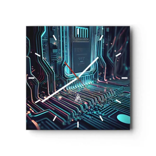 Orologio da parete - Orologio in Vetro - Circuito stampato tecnologico con tracce illuminate - 30x30cm - Sto pensando qualcosa... - Decorazione murale moderna per soggiorno e camera da letto ARTTOR