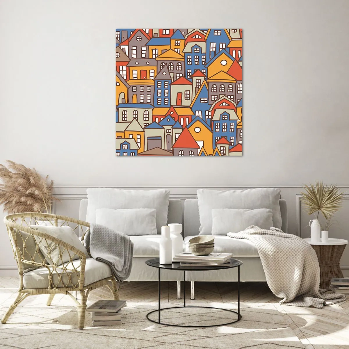 Quadro su vetro - Una casa dietro l'altra - 70x70 cm