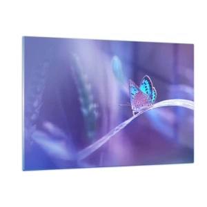 Quadro su vetro - Farfalla su uno sfondo di luce viola - 120x80cm - Gioielli della natura - Decorazione murale moderna per soggiorno e camera da letto ARTTOR