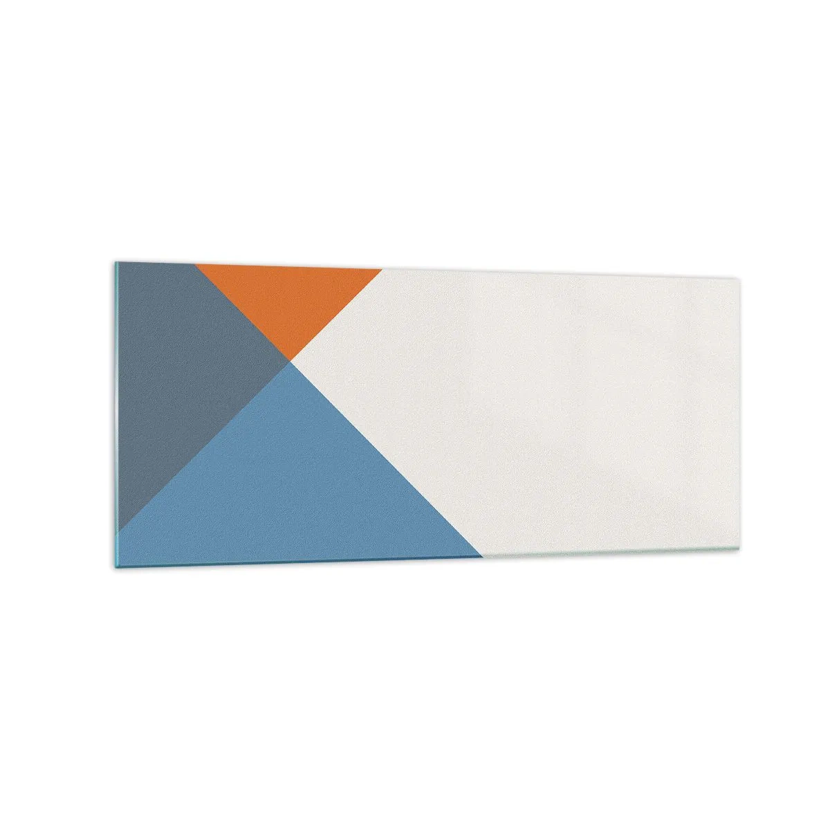 Quadro su vetro - Triangoli geometrici nei toni del blu e dell'arancione - 120x50cm - Ad angolo... - Decorazione murale moderna per soggiorno e camera da letto ARTTOR