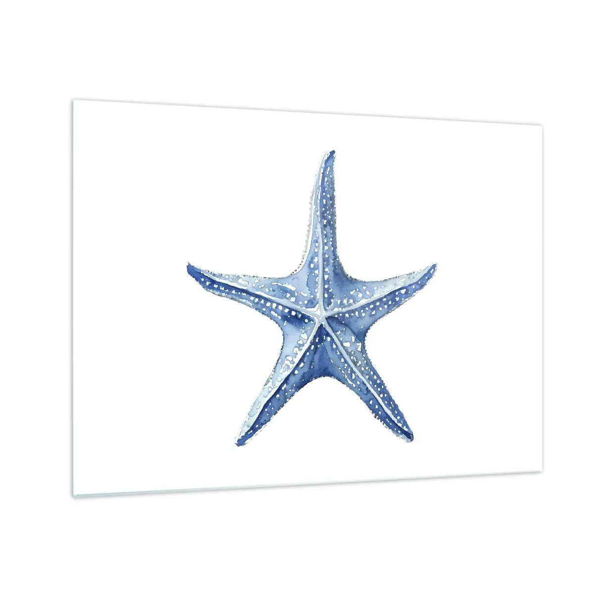 Quadro su vetro - Stella marina blu su sfondo bianco in stile acquerello - 70x50cm - Stella marina - Decorazione murale moderna per soggiorno e camera da letto ARTTOR