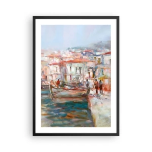 Poster in cornice nera - Un pittoresco porto dai colori pastello - 50x70cm - Vacanze in pastello - Decorazione murale moderna per soggiorno e camera da letto ARTTOR