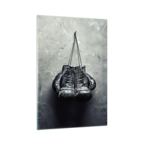 Quadro su vetro - Vecchi guantoni da boxe contro il muro - 80x120cm - Tempo di lotte e tempo di pace - Decorazione murale moderna per soggiorno e camera da letto ARTTOR