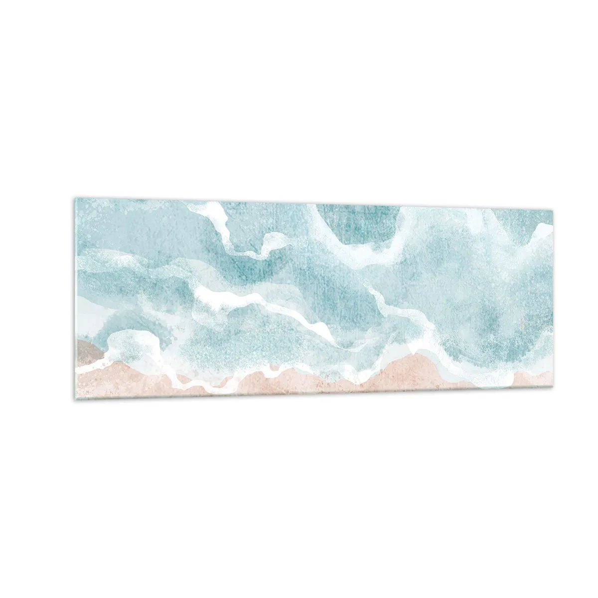 Quadro su vetro - Spiaggia astratta con onde nei toni del blu e del beige - 140x50cm - Astrazione nebulosa - Decorazione murale moderna per soggiorno e camera da letto ARTTOR