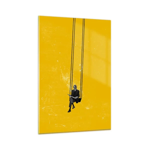 Quadro su vetro - Una persona su un'altalena su uno sfondo di un giallo intenso - 80x120cm - Un giorno come tanti - Decorazione murale moderna per soggiorno e camera da letto ARTTOR