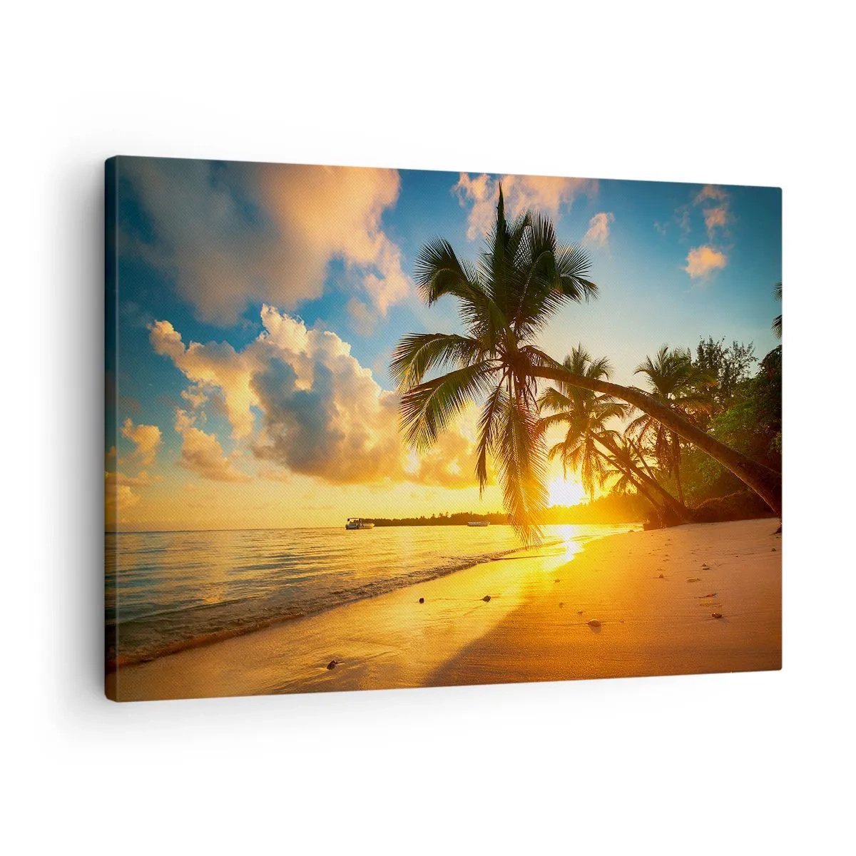 Quadro su tela - Stampe su Tela - Spiaggia al tramonto con palme in riva al mare - 70x50cm - Sogno dei Caraibi - Decorazione murale moderna per soggiorno e camera da letto ARTTOR